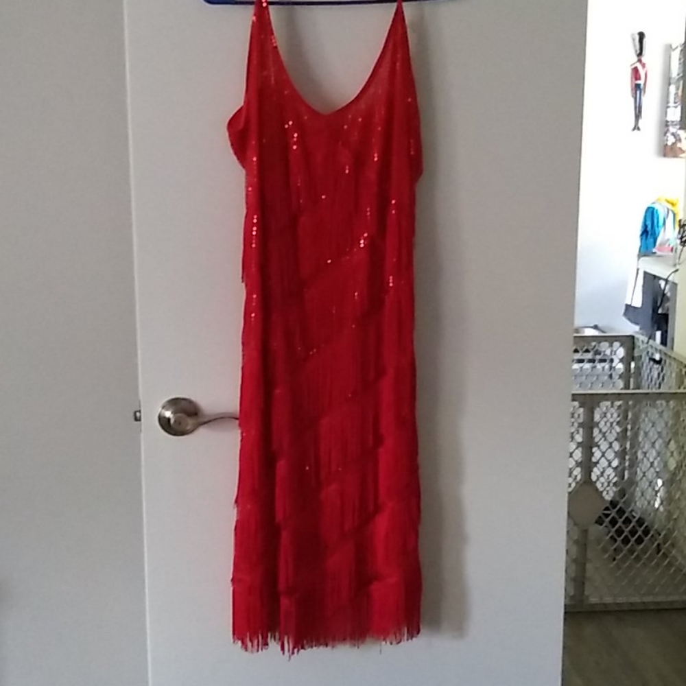 Red Fringe and sequin dress